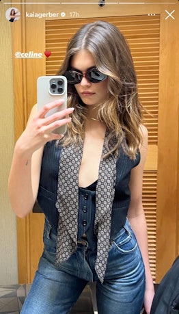 Kaia Gerber in a vest from IG Stories. 