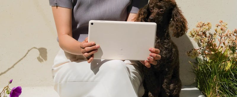 The upcoming Pixel Tablet in white.