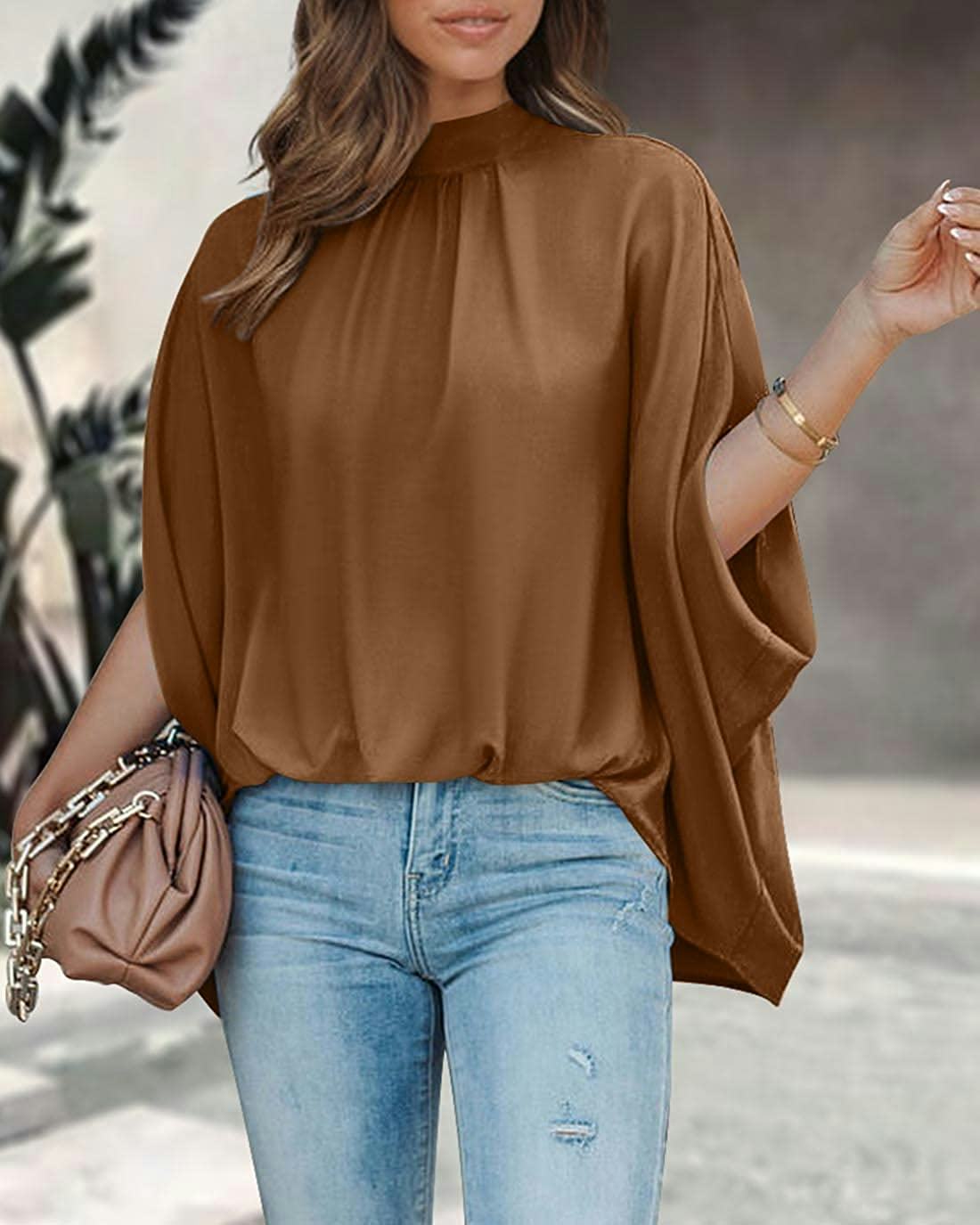 BTFBM Mock Neck Batwing Blouse