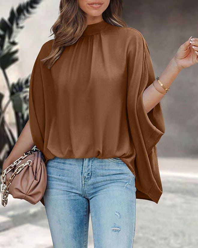 BTFBM Mock Neck Batwing Blouse