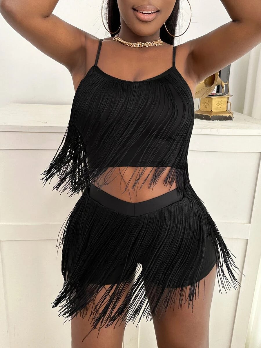 Fringe Trim Cami Top &amp; Shorts