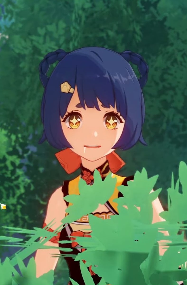 Traveler looking at a drooling Xiangling