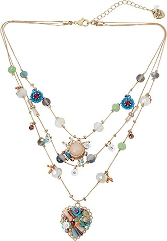 Betsey Johnson Multi-Colored Flower Heart Illusion Necklace