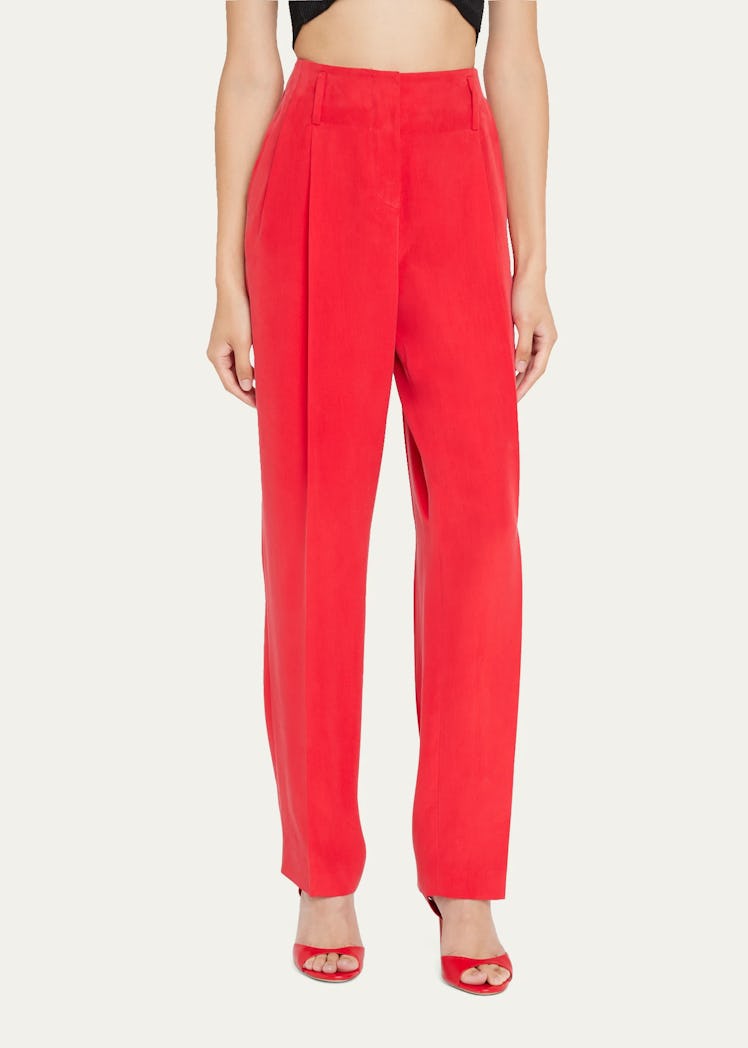 Washed Silk Pleated Trousers