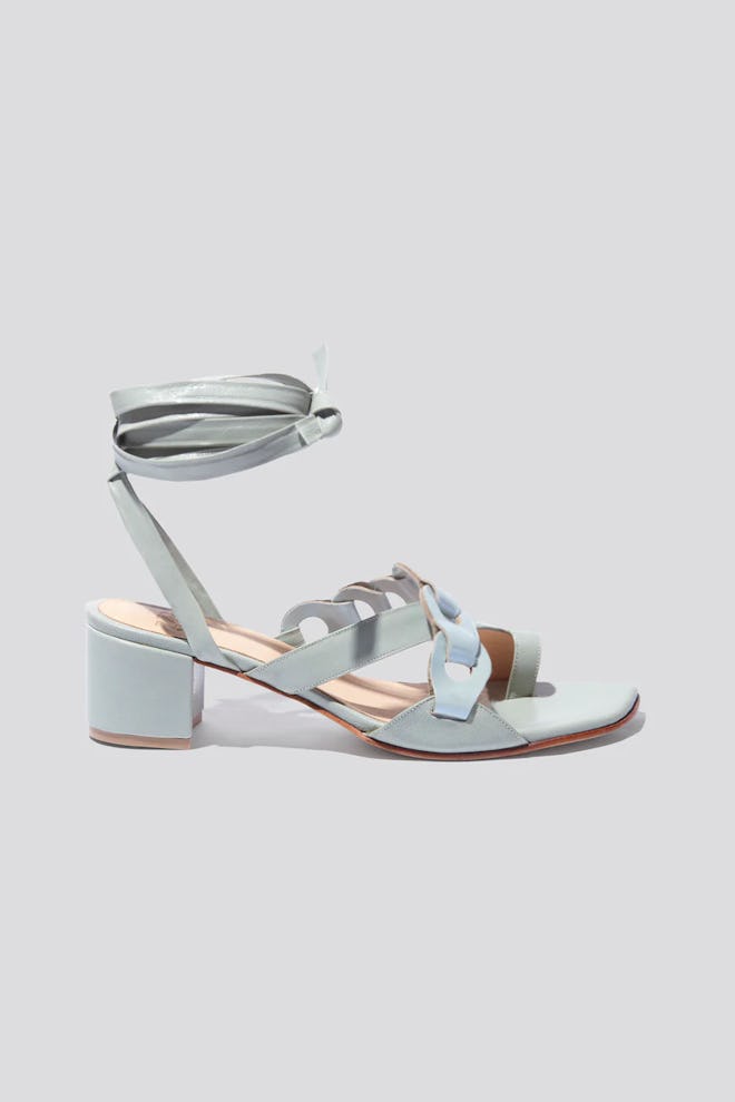 Mother's Day outfit ideas should always include great shoes, like these blue strappy heeled sandals.