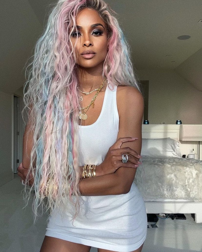 Ciara unicorn hair with pink blue and purple streaks