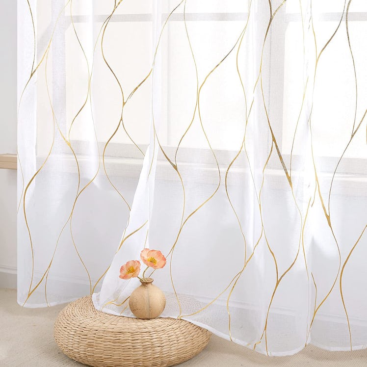 Deconovo Gold Foil Printed Sheer Curtains