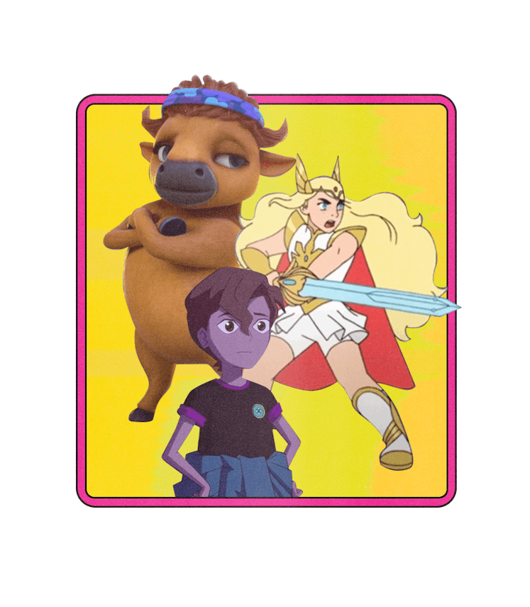 Collage of three characters from kids' tv shows with transgender characters.