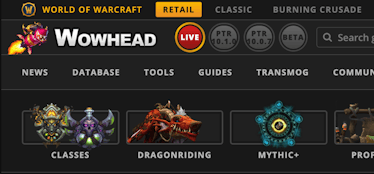 Part of the front page of wowhead.com.
