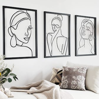 Remenna Black Minimalist Aesthetic Wall Art Decor (Set of 3) 