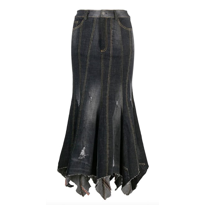 Yueqi Qi Asymmetric Distressed Denim Skirt