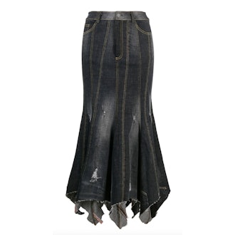 Yueqi Qi Asymmetric Distressed Denim Skirt