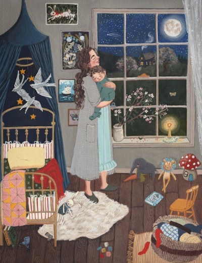 Mother's Day gift for art lovers: a Loré Pemberton print of a mom rocking her baby to sleep