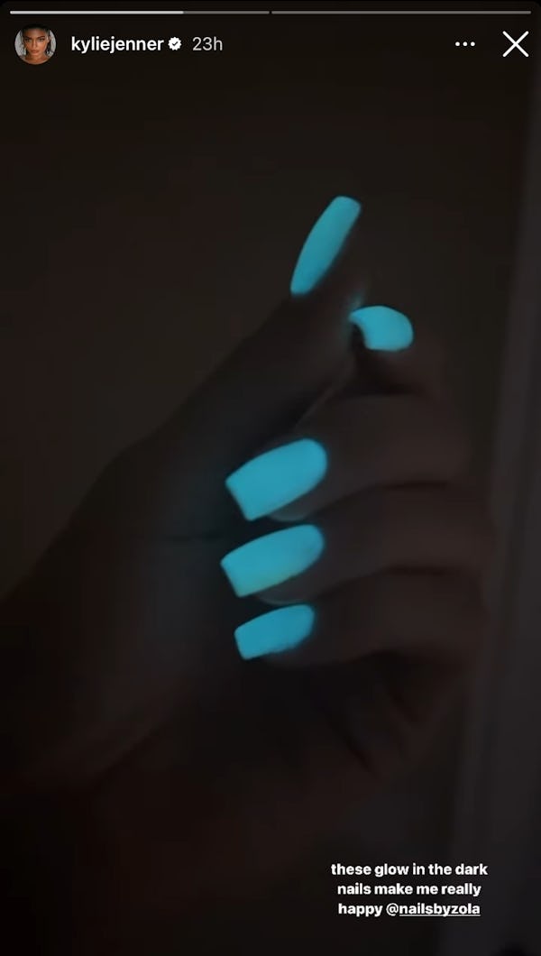 Kylie Jenner got glow-in-the-dark nails the week after her friend Hailey Bieber was spotted with the...