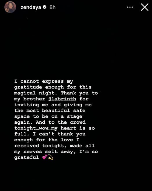 Zendaya posted about the fan reaction to her surprise Coachella 2023 performance, in her Instagram S…