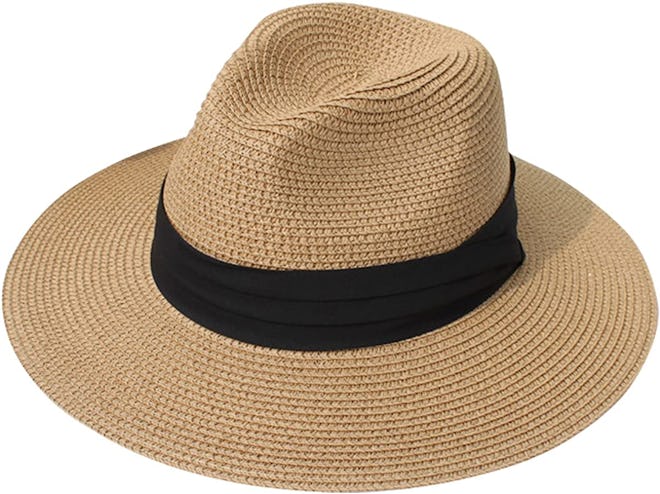 Lanzom Wide Brim Straw Panama Hat 