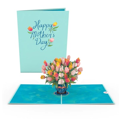 Mother's Day cards with a pop-up bouquet of tulips inside