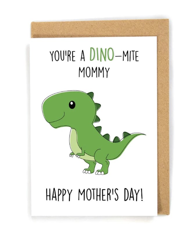 Mother's Day card from kids with a dinosaur on it