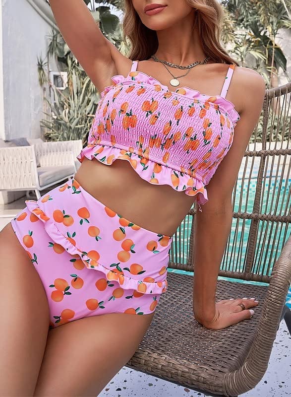 Dokotoo High Waist Smocked Bikini