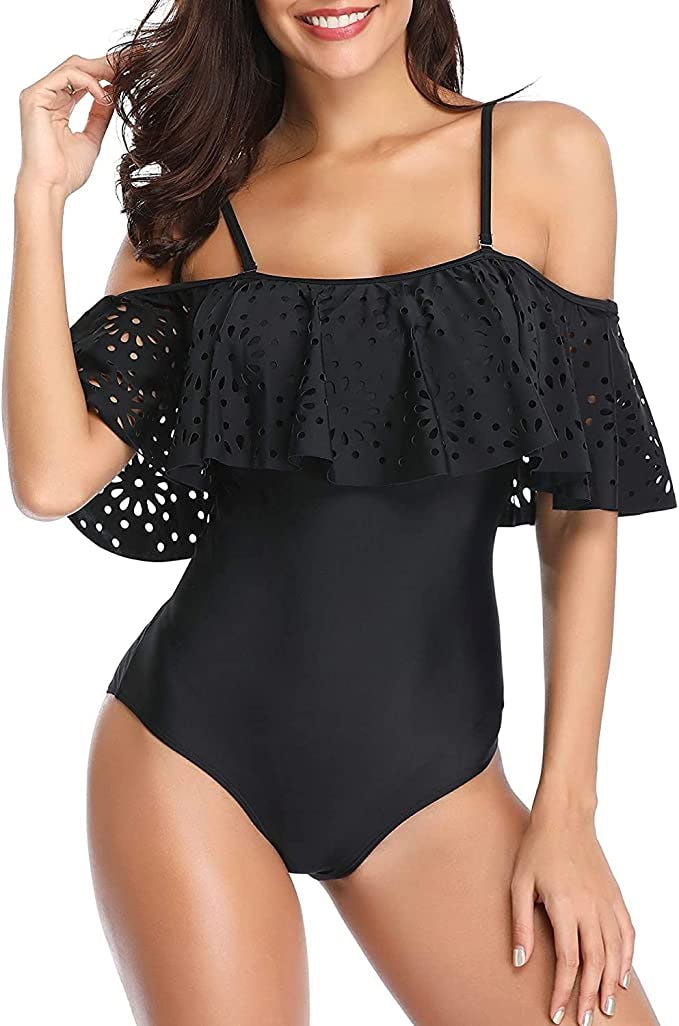 Tempt Me Off Shoulder Lace Ruffle One Piece Swimsuit