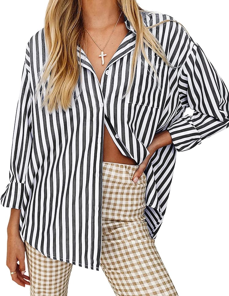 thefabland Striped Long Sleeve Button Down Blouse