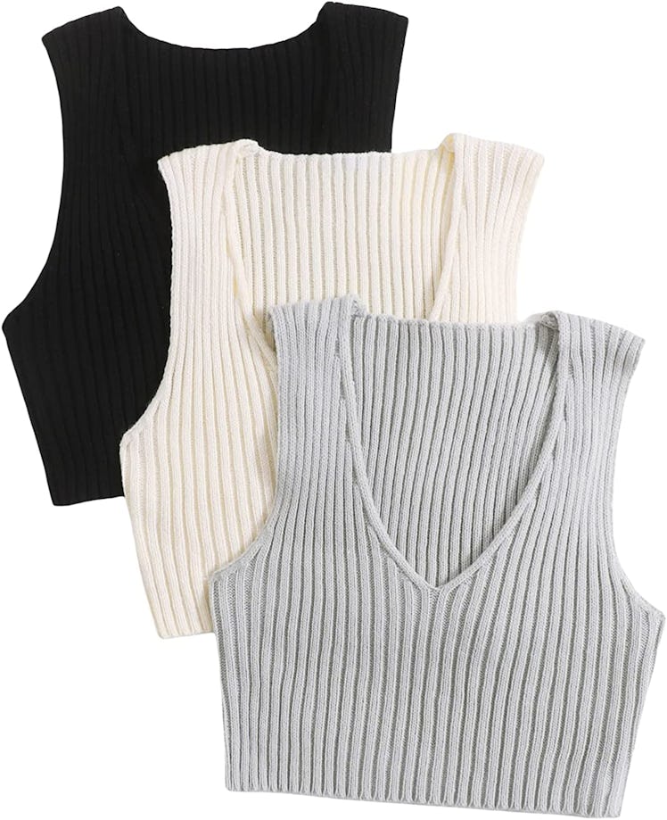 GORGLITTER Deep V Neck Rib Knit Sweaters (3-Pack)