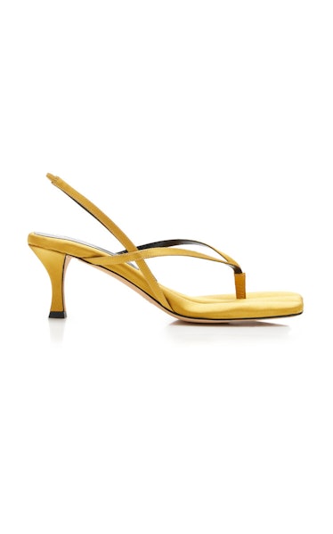 Yellow Square-Toe Satin Sandals