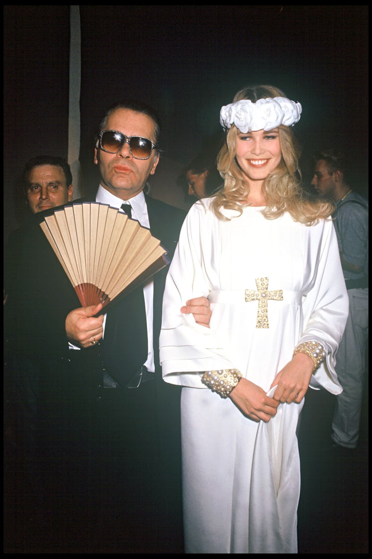 Lagerfeld and Schiffer at the Chanel fall/winer 1991 haute couture show. 