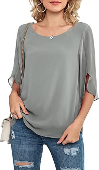 If you're looking for casual yet cute clothes, consider this blouse made of a flowy chiffon material...