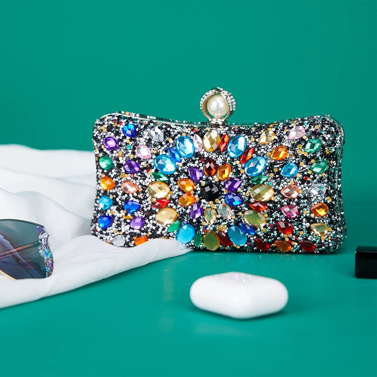 Purpliole Multicolor Rhinestone Evening Clutch