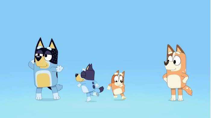 The Heeler family dances in the title sequence of 'Bluey.'