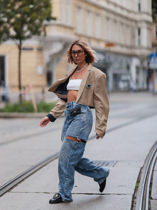 Karin Teigl baggy jeans and loafers