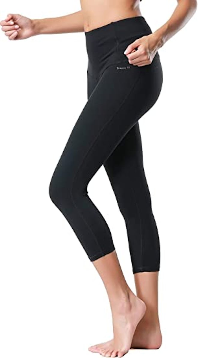 If you're looking for comfortable clothes, consider these high waisted yoga pants with a capri style...
