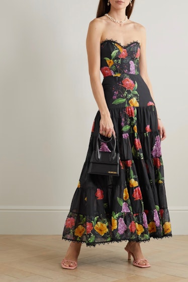 Danny Strapless Tiered Floral-Print Cotton-Blend Voile Maxi Dress