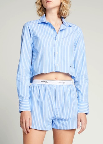 Striped Logo-Band Boxer Pajama Shorts