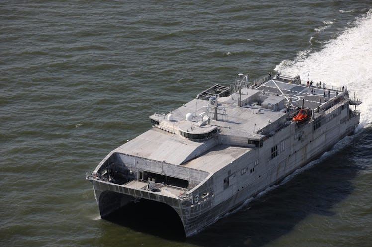 An image of the Austal USA autonomous ship prototype being explored by the U.S. Navy.