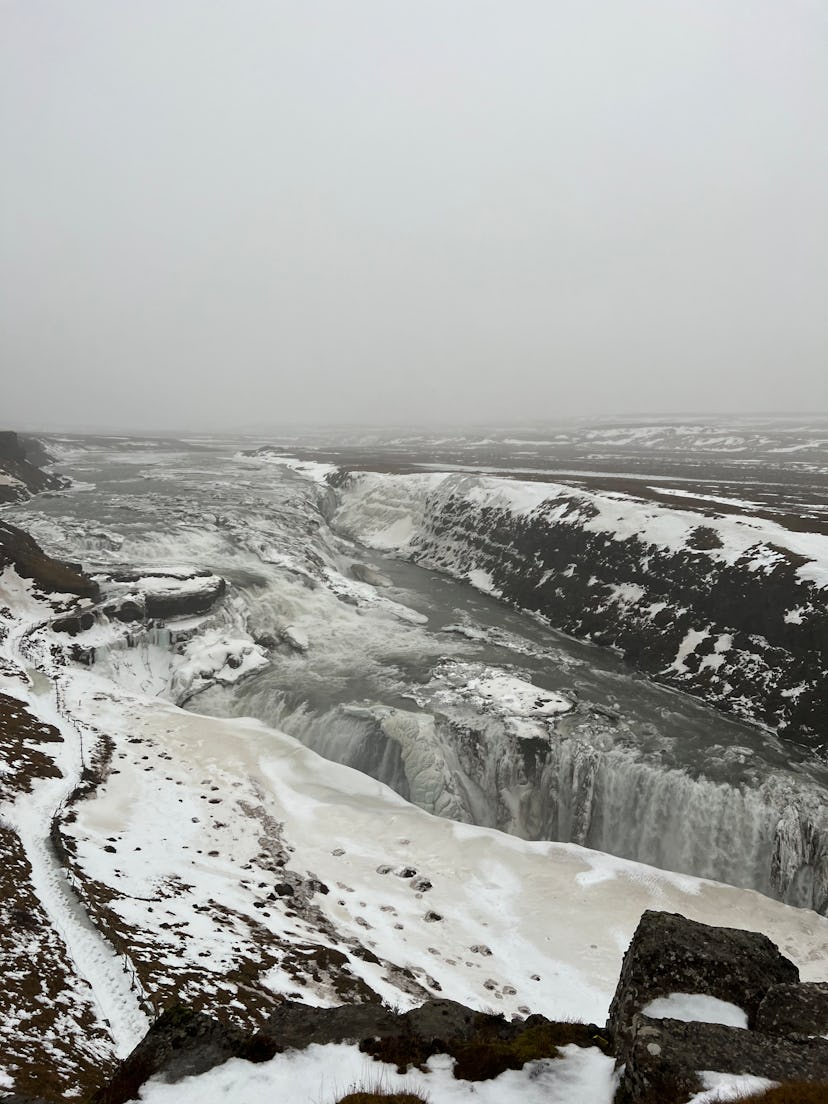 Gullfoss in Iceland is a geological wonder.