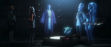 Ahsoka speaks with the Jedi council.