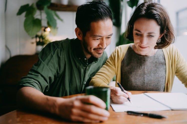 Couple planning their finances at the kitchen table
