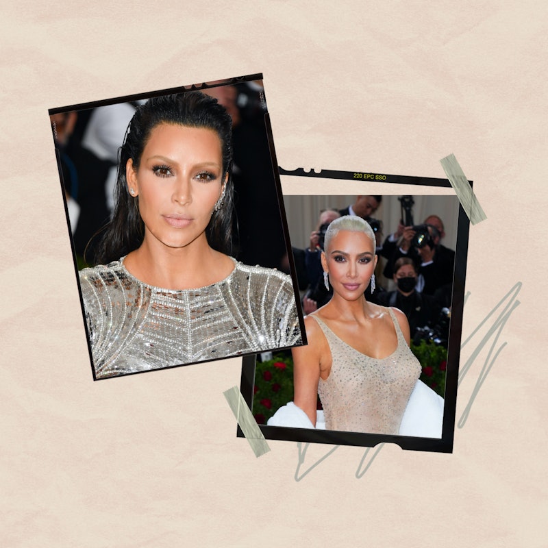 Kim Kardashian's Met Gala makeup look & hairstyles from May 2016 & May 2022.