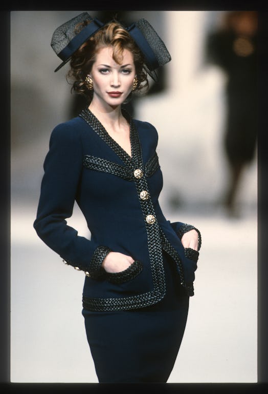 PARIS, FRANCE - JANUARY: Christy Turlington walks the runway during the Chanel Haute Couture show as...