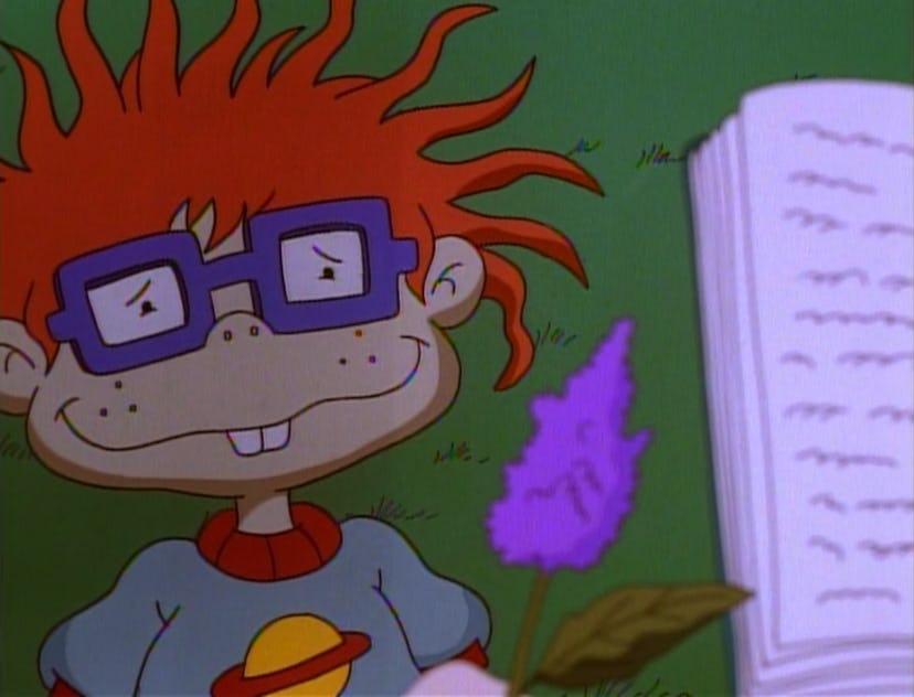 Chucky smiles at a flower in the Rugrats Mother's Day episode.