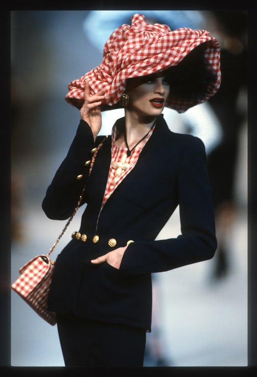 PARIS, FRANCE - JANUARY: Kristen Mcmenamy walks the runway during the Chanel Haute Couture show as p...