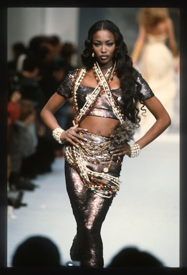 PARIS, FRANCE - JANUARY: Naomi Campbell walks the runway during the Chanel Haute Couture show as par...