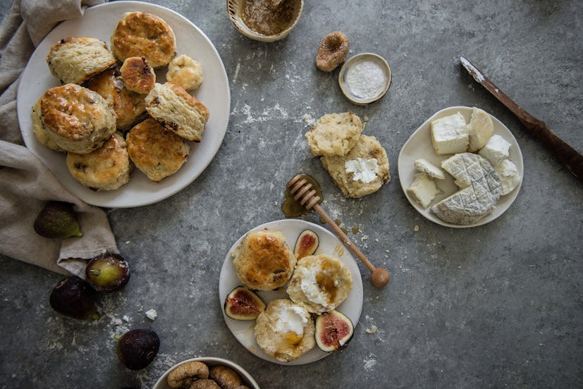 fig, goat cheese, and honey biscuits