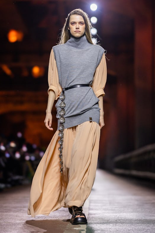 A model walks the runway during the Louis Vuitton Pre-Fall 2023 Show on the Jamsugyo Bridge at the H...