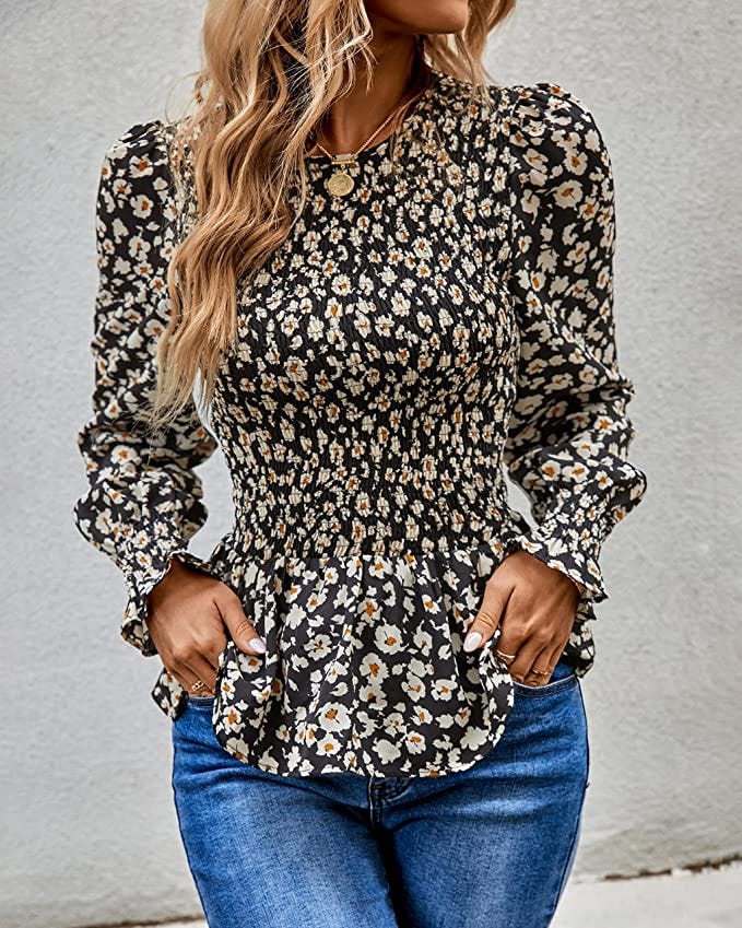 PRETTYGARDEN Smocked Babydoll Blouse