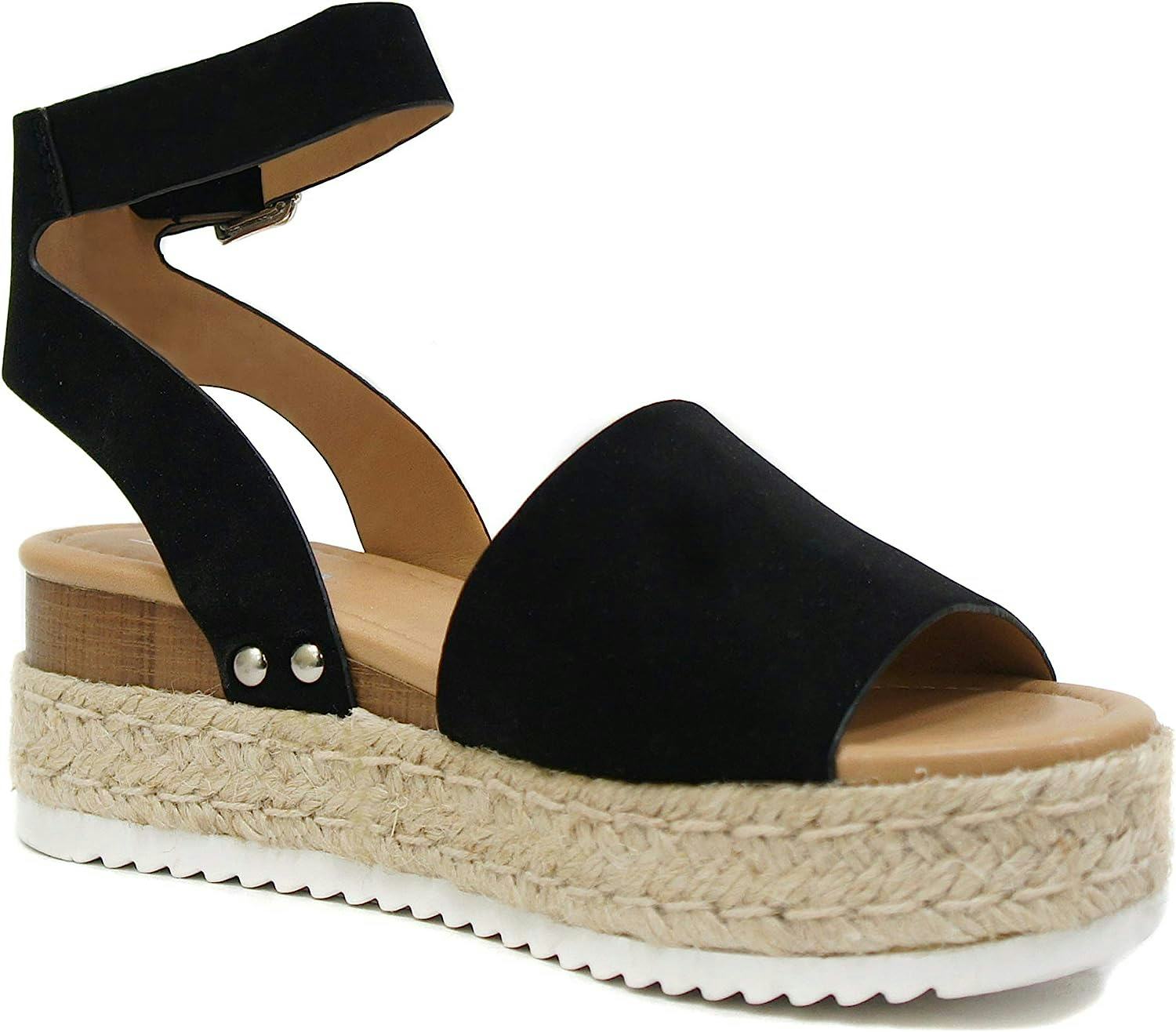 Soda Open Toe Buckle Wedge Sandals