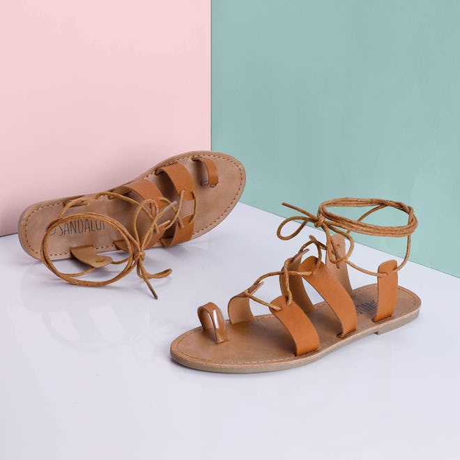 SANDALUP Tie Up Flat Gladiator Sandals