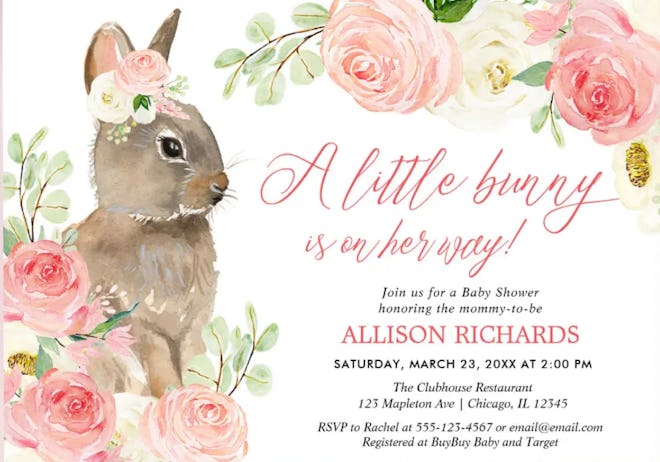 A Little Bunny Is On Her Way Baby Shower Invite